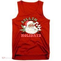 Rollin Into The Holidays Santa Smoker Retro Christmas Cannabis Weed Tank Top thumb 0