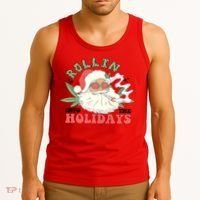 Rollin Into The Holidays Santa Smoker Retro Christmas Cannabis Weed Tank Top thumb 3