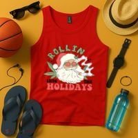 Rollin Into The Holidays Santa Smoker Retro Christmas Cannabis Weed Tank Top thumb 4