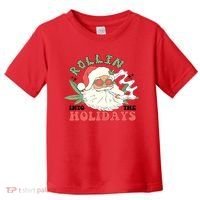 Rollin Into The Holidays Santa Smoker Retro Christmas Cannabis Weed Toddler T-Shirt thumb 0