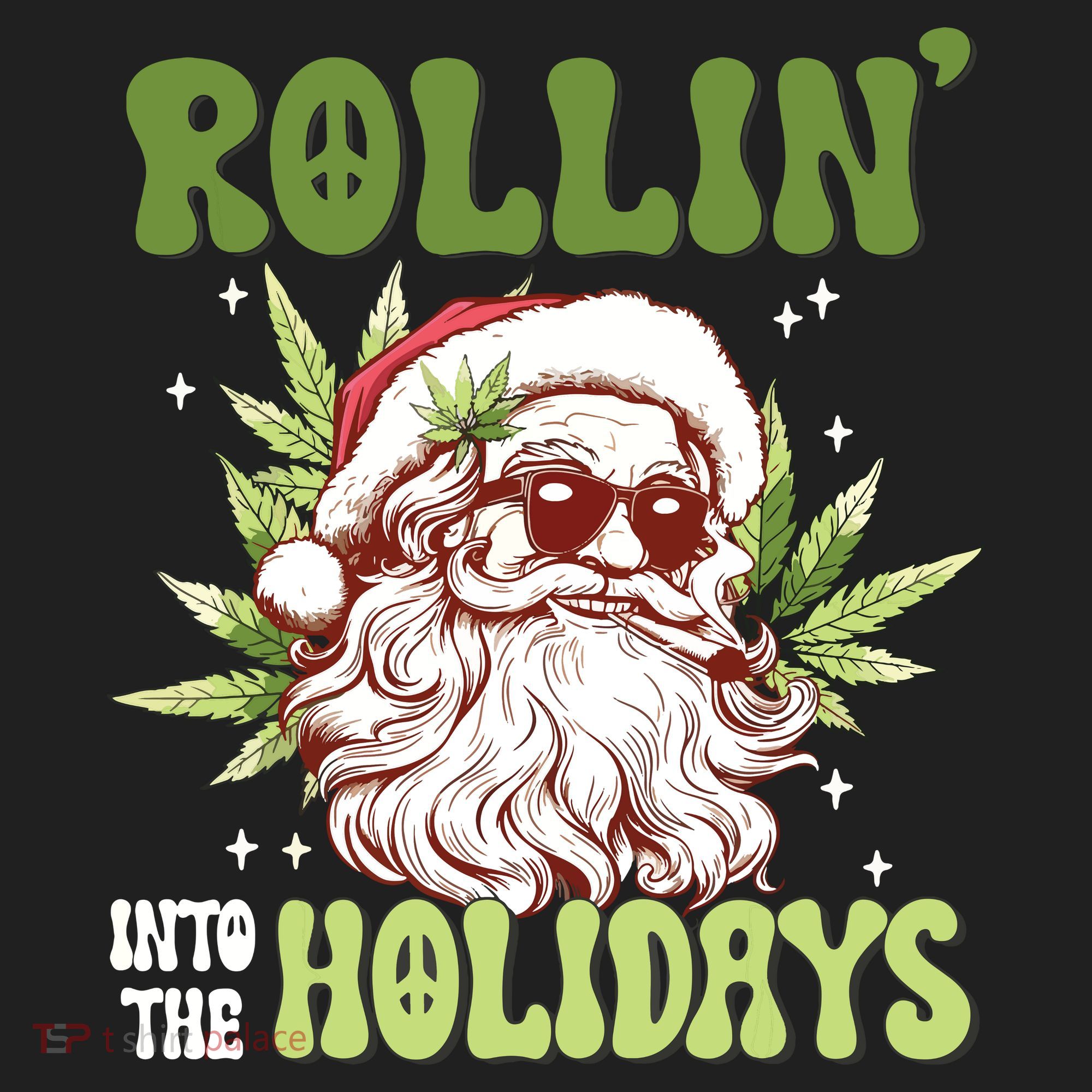 Rollin Into The Holidays Santa Black Marijuana Christmas Women's Sweatshirt