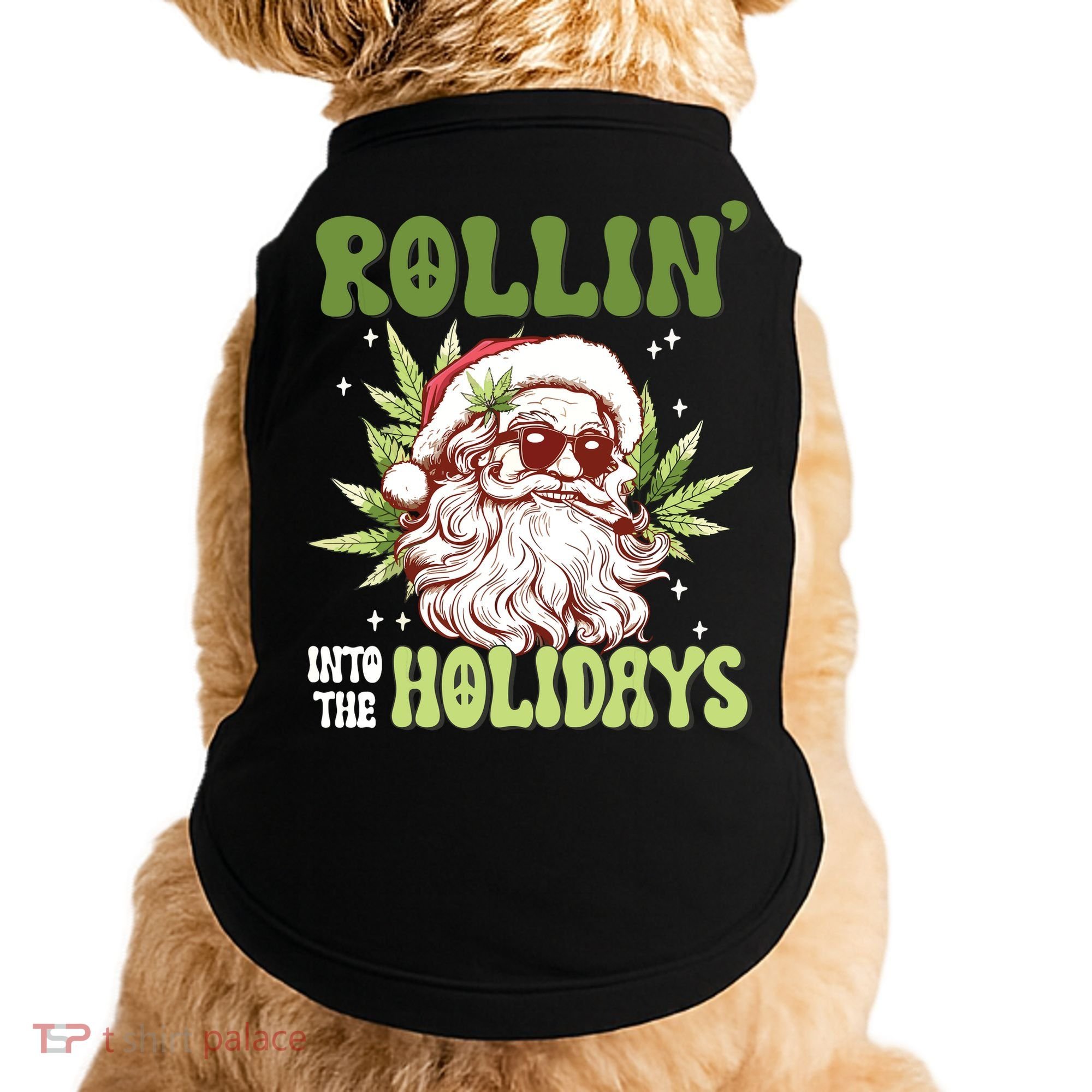 Rollin Into The Holidays Santa Black Marijuana Christmas Doggie Tank