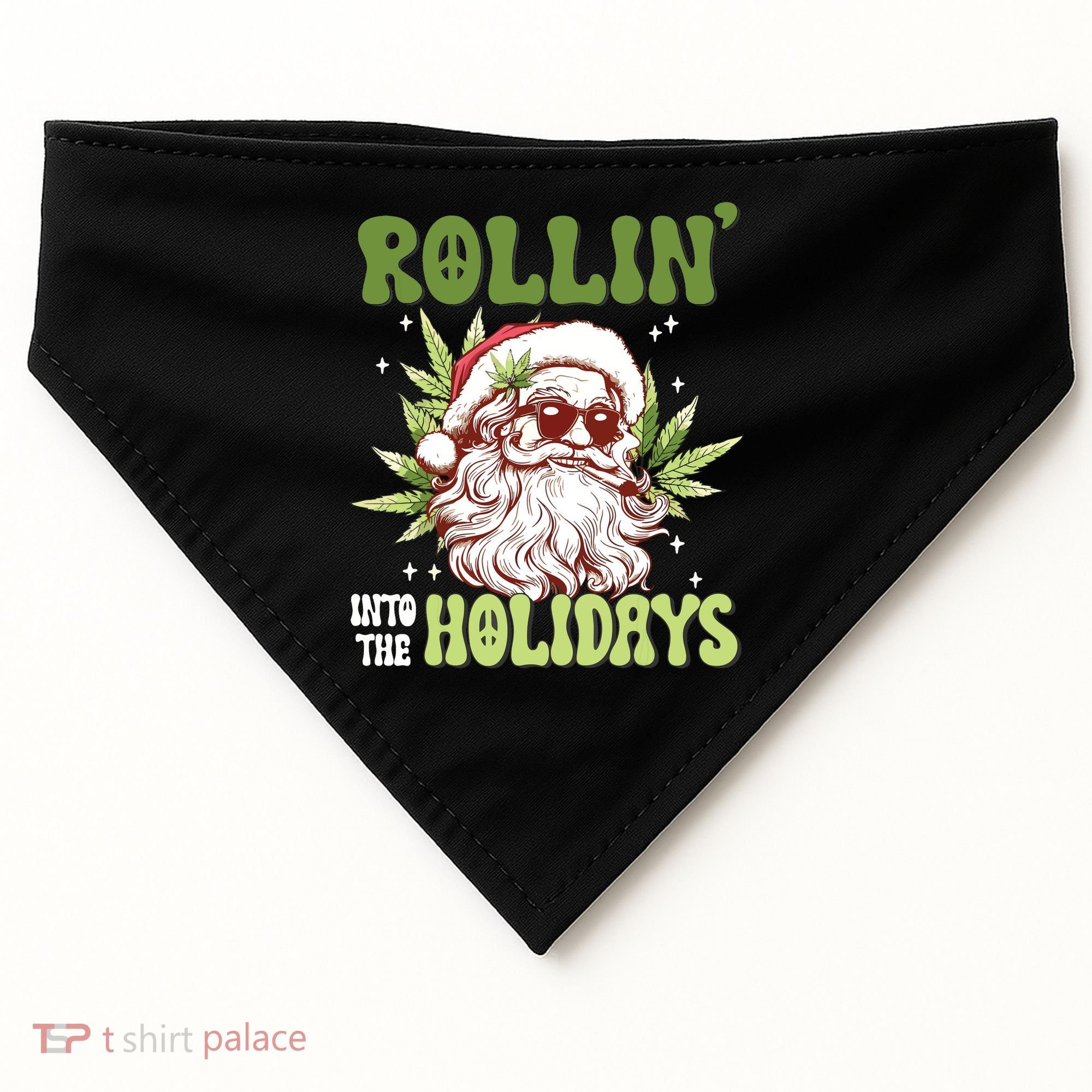 Rollin Into The Holidays Santa Black Marijuana Christmas USA-Made Doggie Bandana