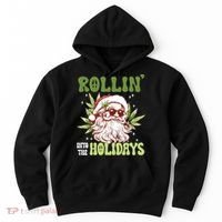 Rollin Into The Holidays Santa Black Marijuana Christmas Hoodie thumb 0