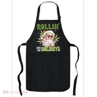 Rollin Into The Holidays Santa Black Marijuana Christmas Apron thumb 0