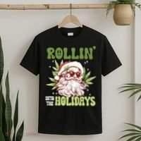 Rollin Into The Holidays Santa Black Marijuana Christmas T-Shirt thumb 2