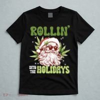 Rollin Into The Holidays Santa Black Marijuana Christmas T-Shirt thumb 5