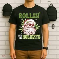Rollin Into The Holidays Santa Black Marijuana Christmas T-Shirt thumb 6