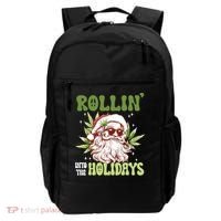Rollin Into The Holidays Santa Black Marijuana Christmas Backpack thumb 0