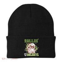 Rollin Into The Holidays Santa Black Marijuana Christmas Beanie thumb 0
