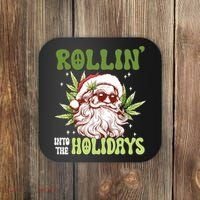 Rollin Into The Holidays Santa Black Marijuana Christmas Coaster thumb 0