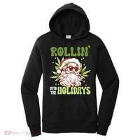 Rollin Into The Holidays Santa Black Marijuana Christmas Women's Hoodie thumb 0