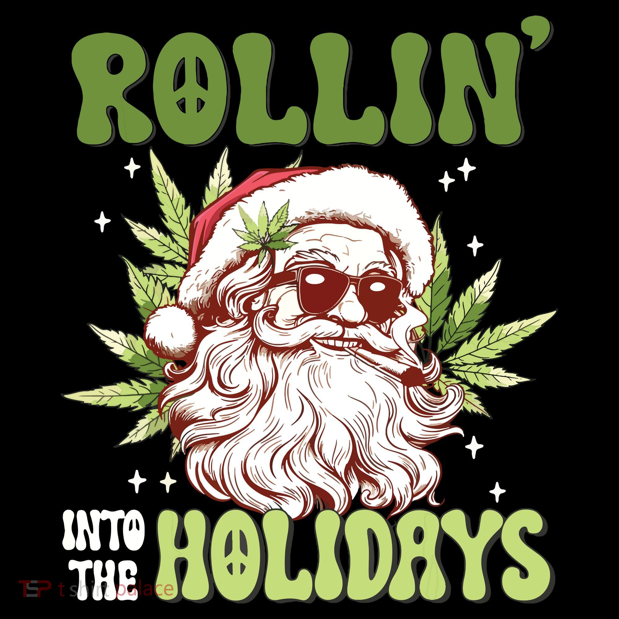 Rollin Into The Holidays Santa Black Marijuana Christmas Women's Hoodie