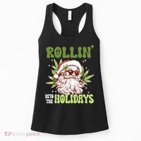 Rollin Into The Holidays Santa Black Marijuana Christmas Women's Tank Top thumb 0