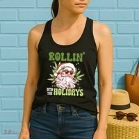 Rollin Into The Holidays Santa Black Marijuana Christmas Women's Tank Top thumb 2