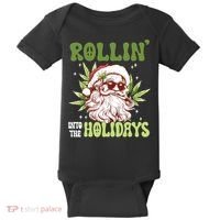 Rollin Into The Holidays Santa Black Marijuana Christmas Baby Bodysuit thumb 0