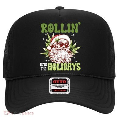 Rollin Into The Holidays Santa Black Marijuana Christmas Hat