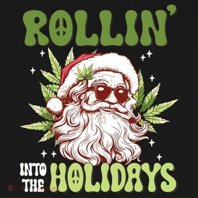 Rollin Into The Holidays Santa Black Marijuana Christmas Tall Hoodie