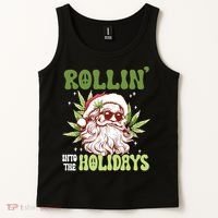 Rollin Into The Holidays Santa Black Marijuana Christmas Tank Top thumb 2