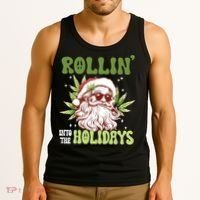 Rollin Into The Holidays Santa Black Marijuana Christmas Tank Top thumb 3