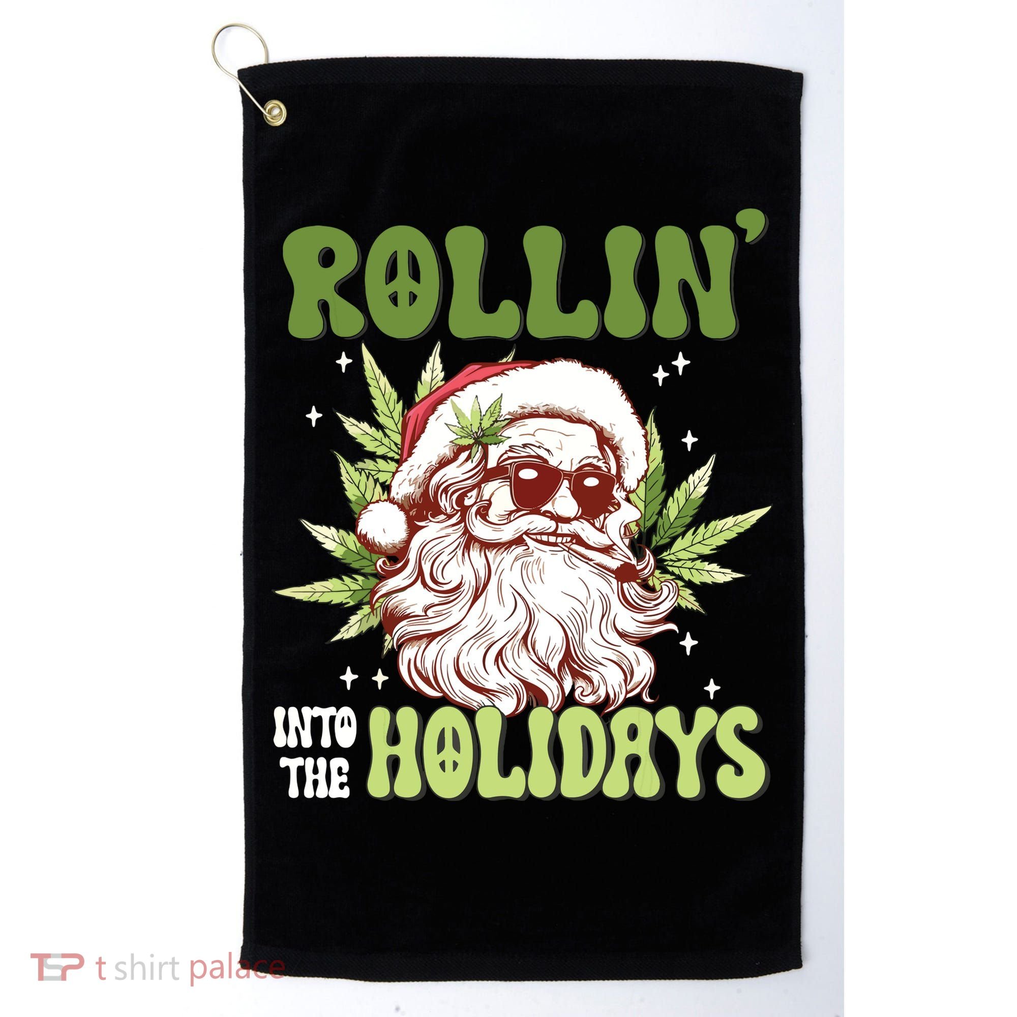 Rollin Into The Holidays Santa Black Marijuana Christmas Golf Towel
