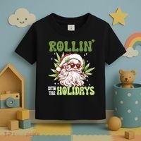 Rollin Into The Holidays Santa Black Marijuana Christmas Toddler T-Shirt thumb 3