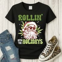 Rollin Into The Holidays Santa Black Marijuana Christmas Women's T-Shirt thumb 3