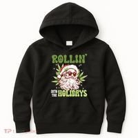 Rollin Into The Holidays Santa Black Marijuana Christmas Kids Hoodie thumb 0
