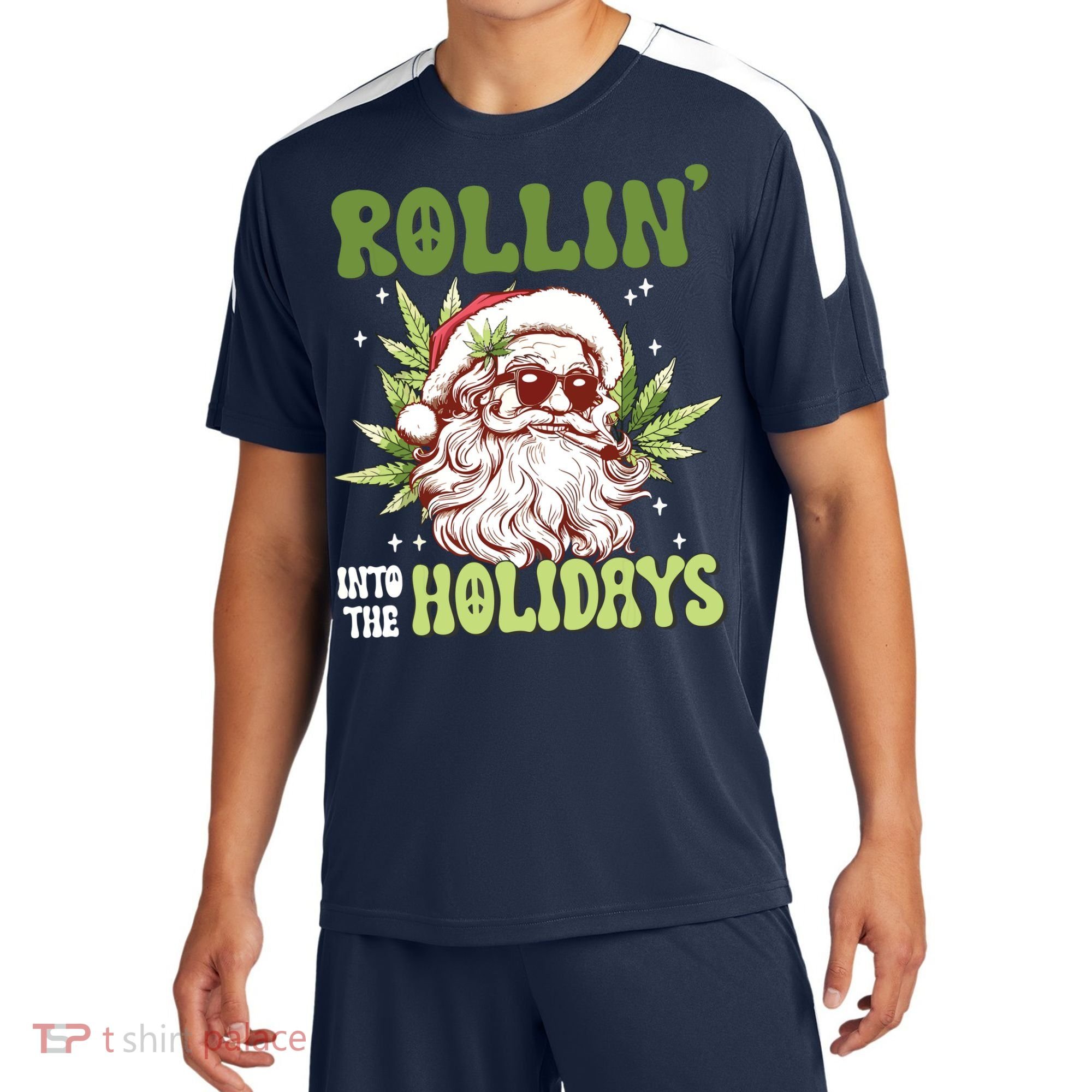 Rollin Into The Holidays Santa Black Marijuana Christmas Sport-Tek Competitor United Soccer Jersey