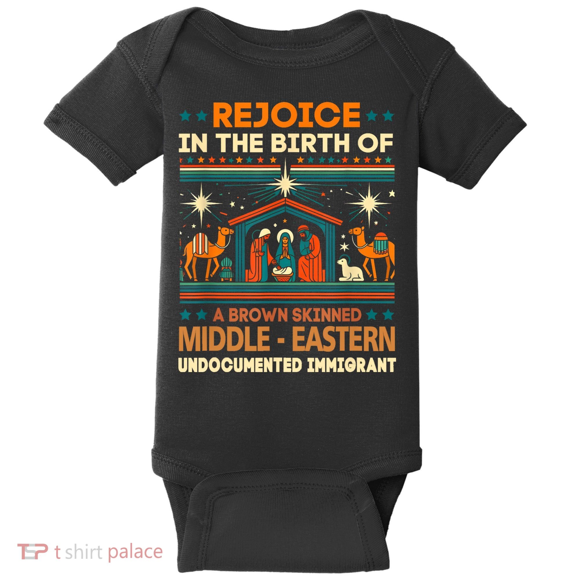 Rejoice In The Birth Of A Brown Skinned Middle Eastern Jesus Baby Bodysuit