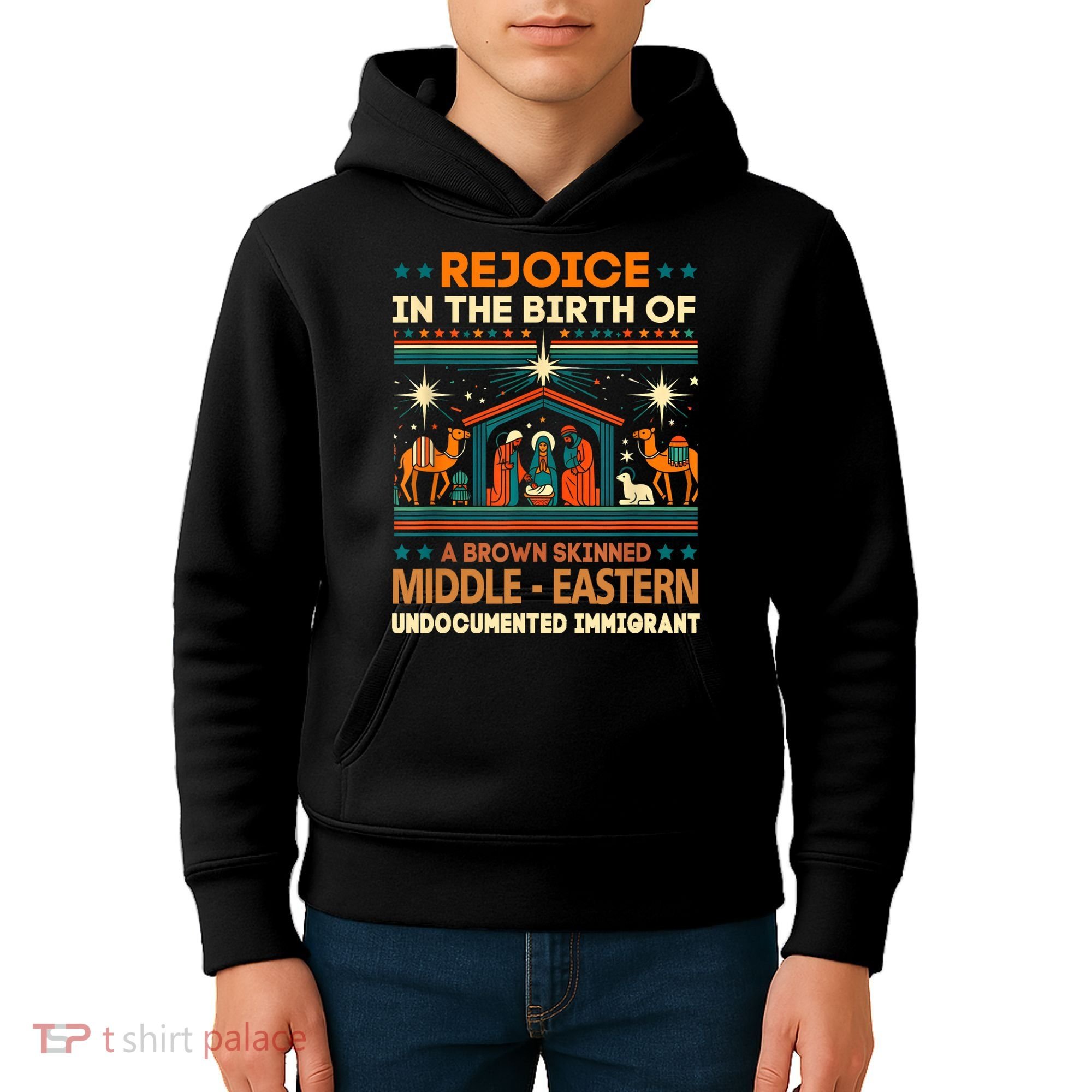 Rejoice In The Birth Of A Brown Skinned Middle Eastern Jesus Kids Hoodie