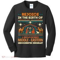 Rejoice In The Birth Of A Brown Skinned Middle Eastern Jesus Kids Long Sleeve Shirt thumb 0