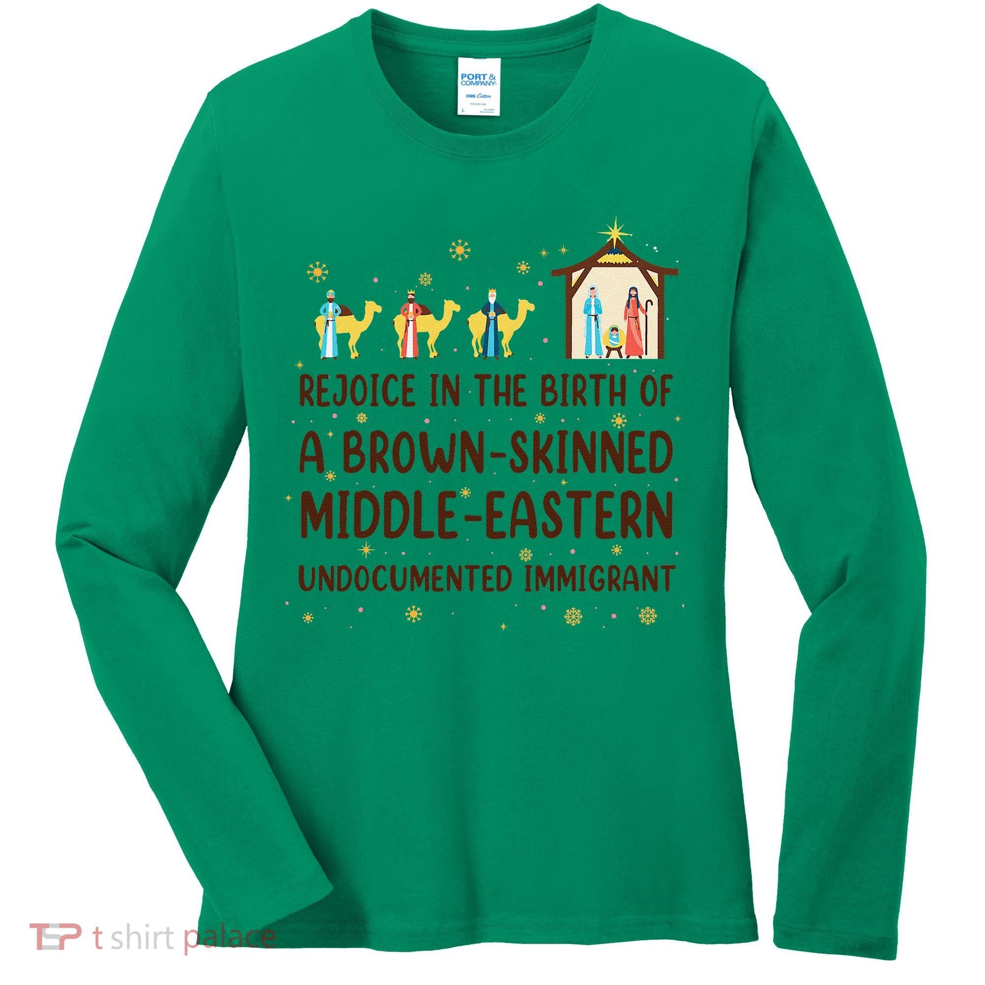Rejoice In The Birth Of A Brown Skinned Christmas Women's Long Sleeve Shirt