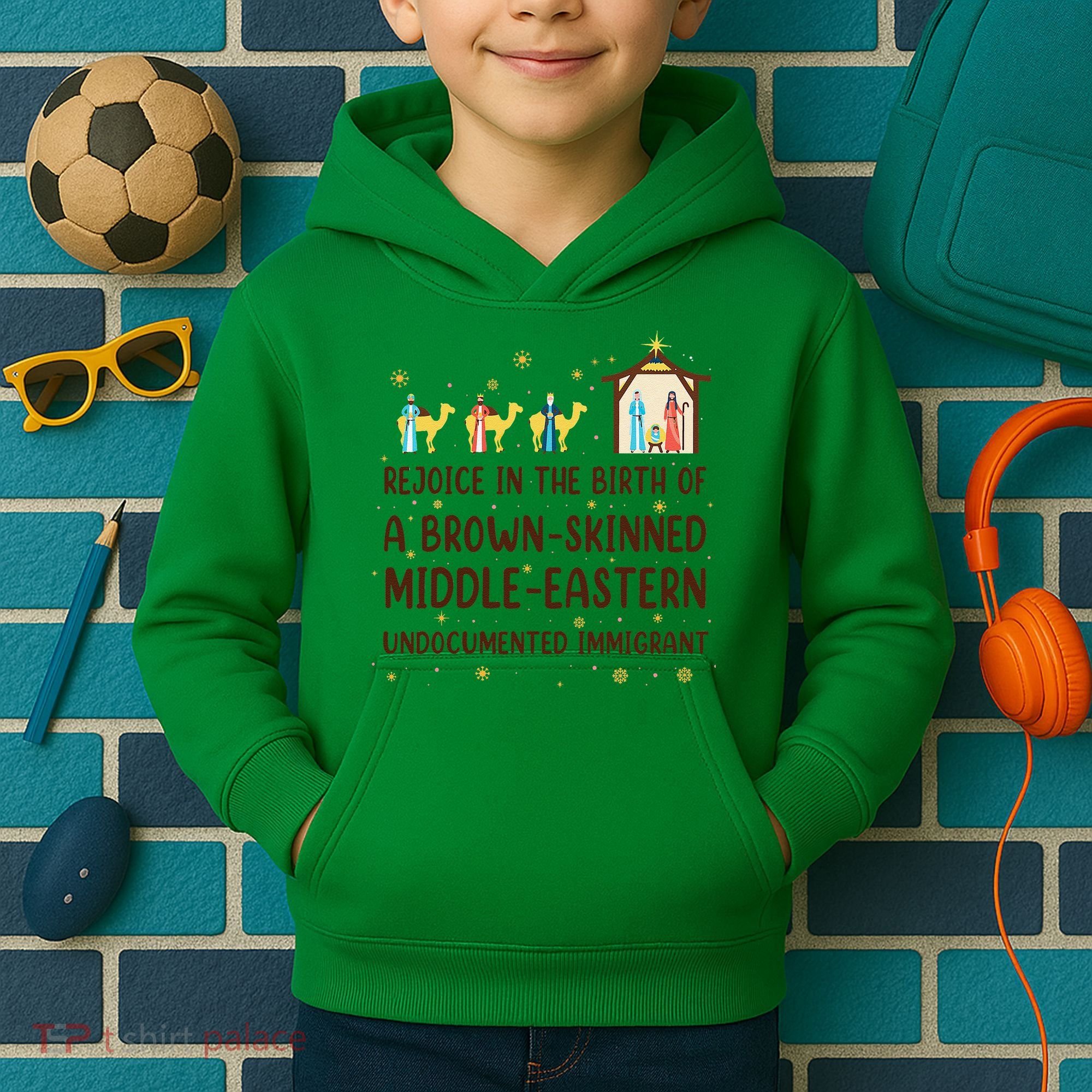 Rejoice In The Birth Of A Brown Skinned Christmas Kids Hoodie