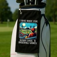 Retro I Was Made Sunny Days And Baseball Games Summer Funny Gift Golf Towel thumb 2