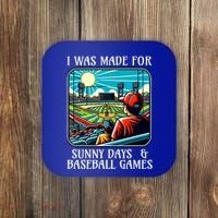 Retro I Was Made Sunny Days And Baseball Games Summer Funny Gift Coaster thumb 0