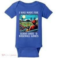 Retro I Was Made Sunny Days And Baseball Games Summer Funny Gift Baby Bodysuit thumb 0