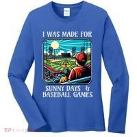 Retro I Was Made Sunny Days And Baseball Games Summer Funny Gift Women's Long Sleeve Shirt thumb 0