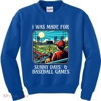 Retro I Was Made Sunny Days And Baseball Games Summer Funny Gift Kids Sweatshirt thumb 0