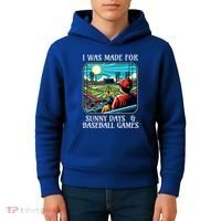 Retro I Was Made Sunny Days And Baseball Games Summer Funny Gift Kids Hoodie thumb 4