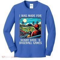 Retro I Was Made Sunny Days And Baseball Games Summer Funny Gift Kids Long Sleeve Shirt thumb 0