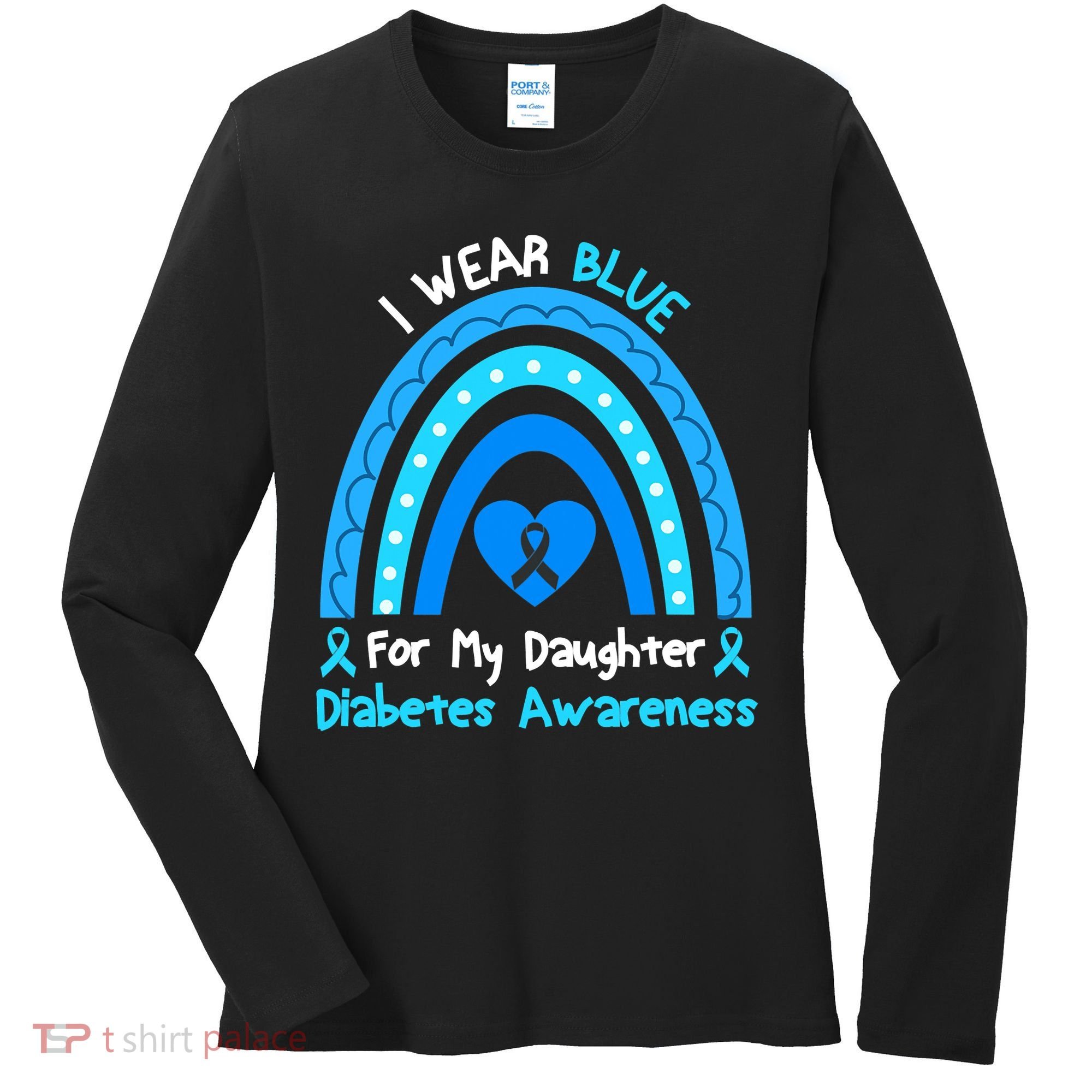 Rainbow I Wear Blue For My Daughter Diabetes Women's Long Sleeve Shirt