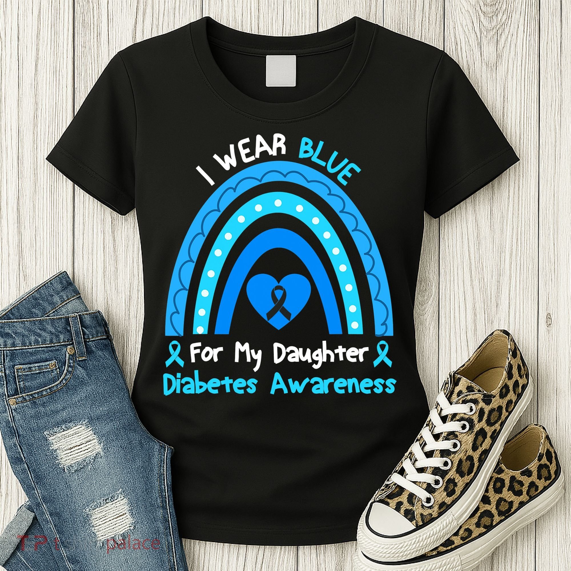 Rainbow I Wear Blue For My Daughter Diabetes Women's T-Shirt