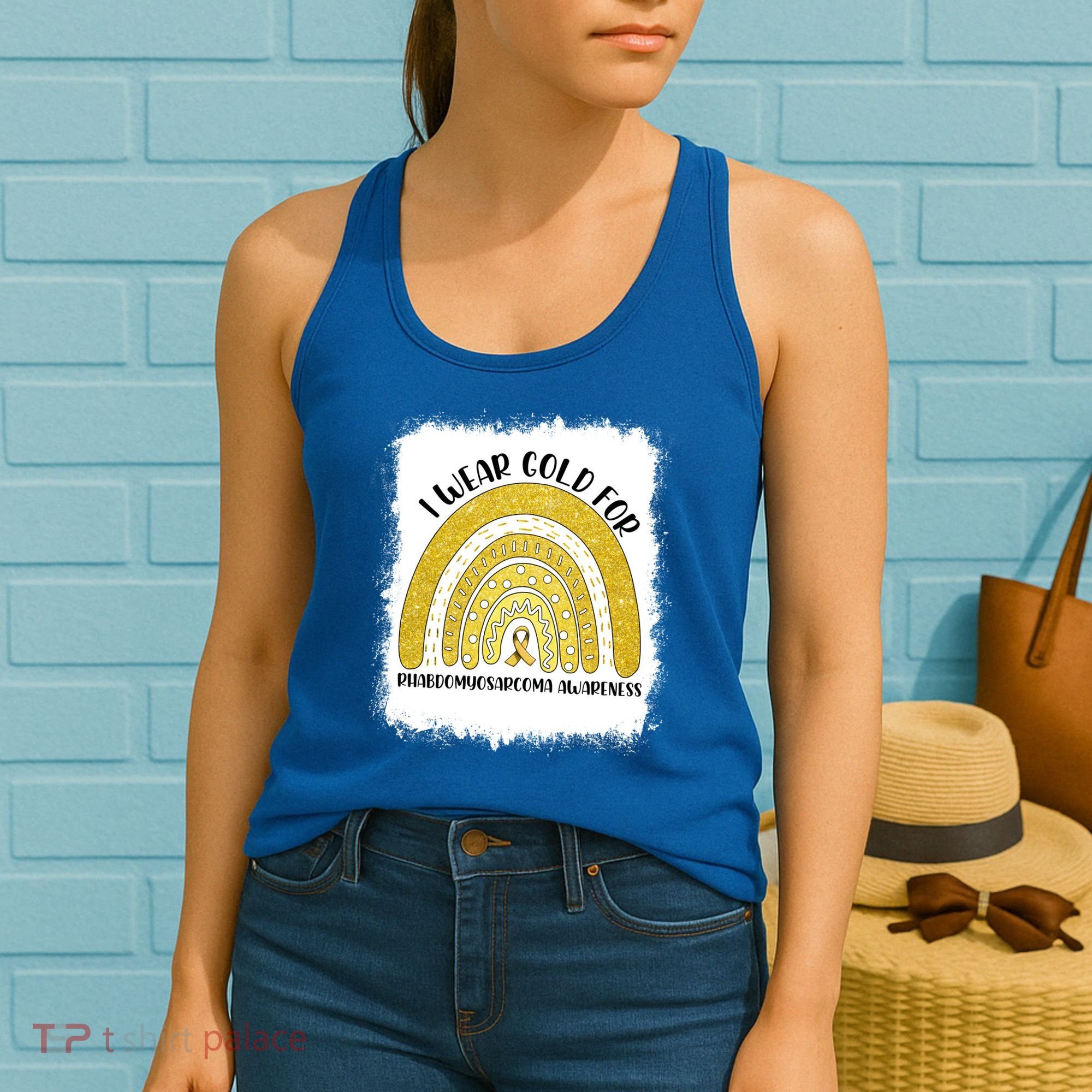 Rainbow I Wear Gold For Rhabdomyosarcoma Awareness Month Meaningful Gift Women's Tank Top