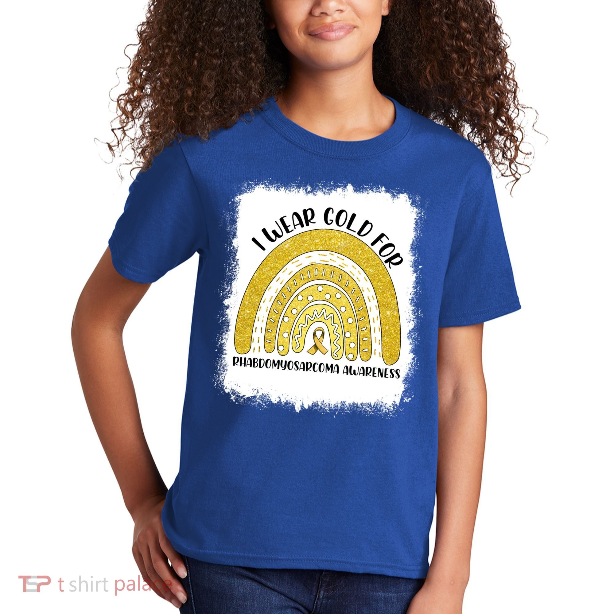 Rainbow I Wear Gold For Rhabdomyosarcoma Awareness Month Meaningful Gift Kids T-Shirt