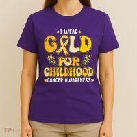 Retro I Wear Gold For Childhood Cancer Awareness T-Shirt thumb 4