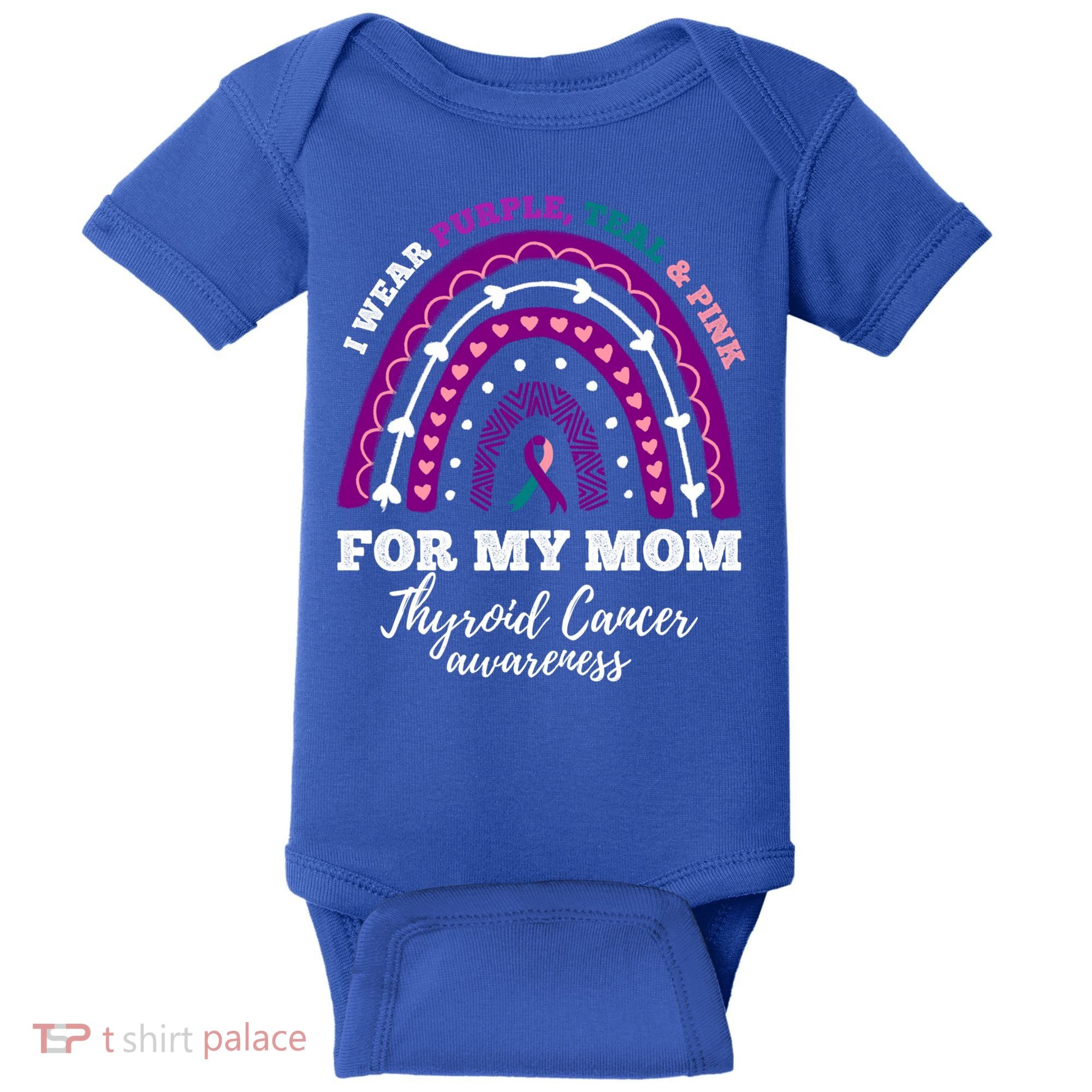 Rainbow I Wear Purple Teal Pink For My Mom Thyroid Cancer Funny Gift Baby Bodysuit