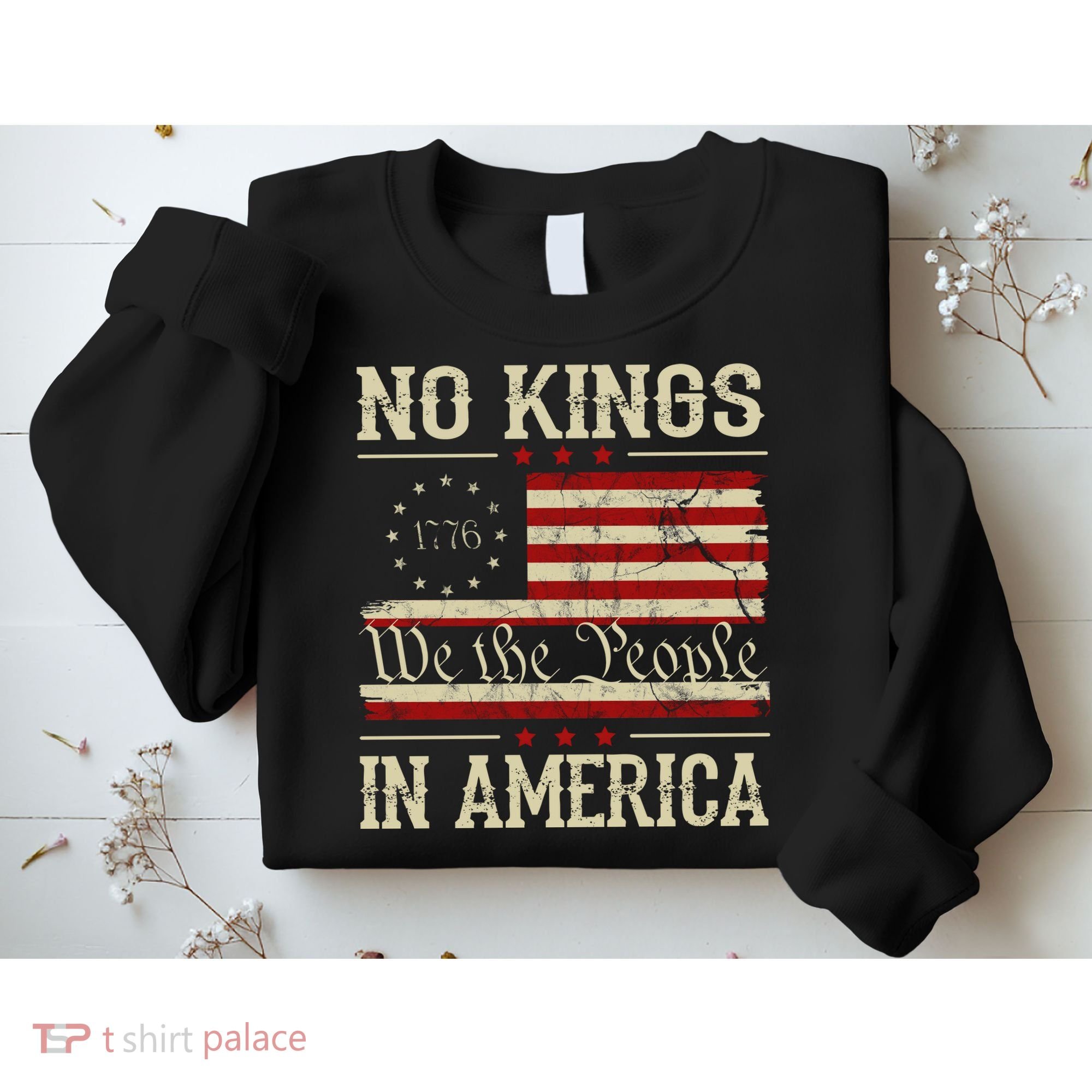 Retro June 14th No Kings In America 1776 USA Flag Sweatshirt