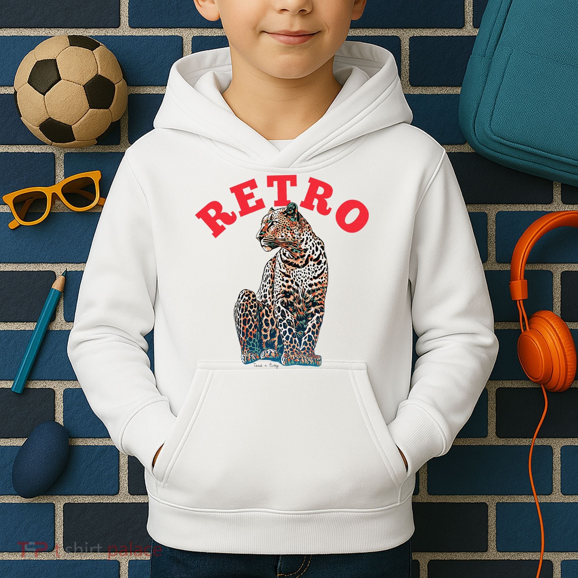 Retro Jaguar Animal Oversized Kids Hoodie