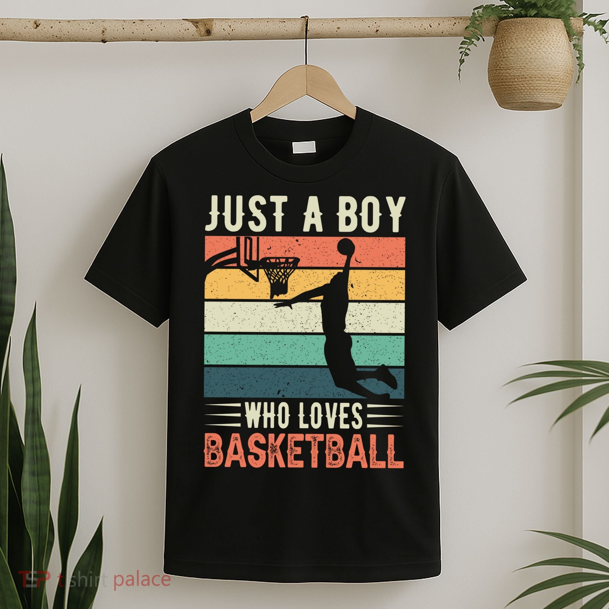 Retro Just A Boy Who Loves Basketball Gift Funny Sport T-Shirt